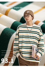 Vaporwave Oversized shirt – Embroidered Striped Contrast Round Neck Cotton Sweatshirts A