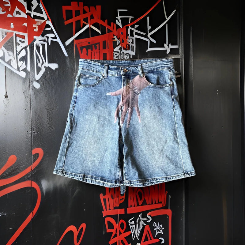 harajuku y2k short baggy jeans palm print graphic pants men fashionstyle denim streetwear gothic sweatpants shorts men clothing casual joggers