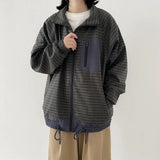 Autumn Japanese Retro Loose Casual Stand Up Collar Checked Jacket Mens