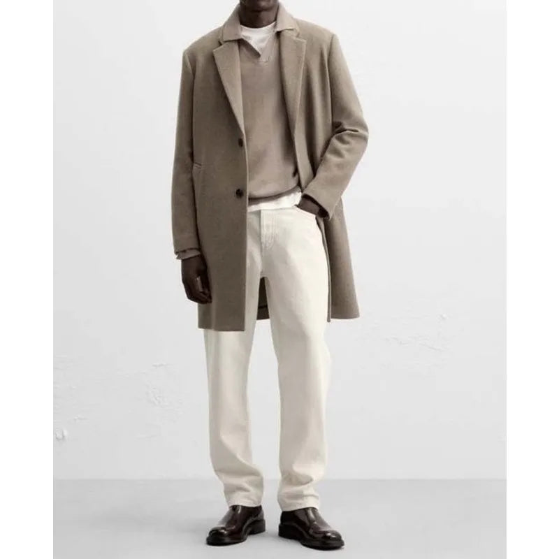 European and American men's medium and long 40% wool woolen gray suit