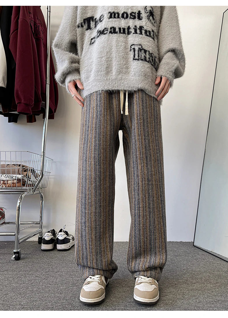 high quality stripe plaid mens trousers baggy straight fashion classic padded autumn winter casual pants male plus size m 8xl unique default style 1163