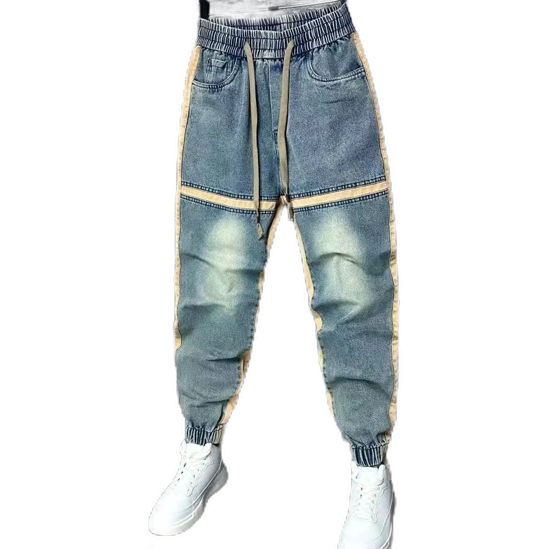 2024 new harem pants spliced cut bound feet jeans hip hop streetwear brand men clothing washed blue denim pants for men unique jeans style 1932