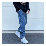 washed distressed denim sweatpant cashew flower patchwork oversized splice buckle jogging jeans casual button baggy men clothing unique joggers style 4367