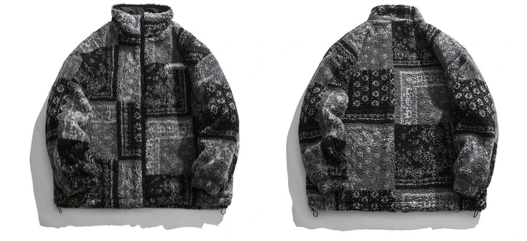 Skatercore Fit – Men Paisley Fleece Jackets Coats Fashion Hairy Zipper Loose