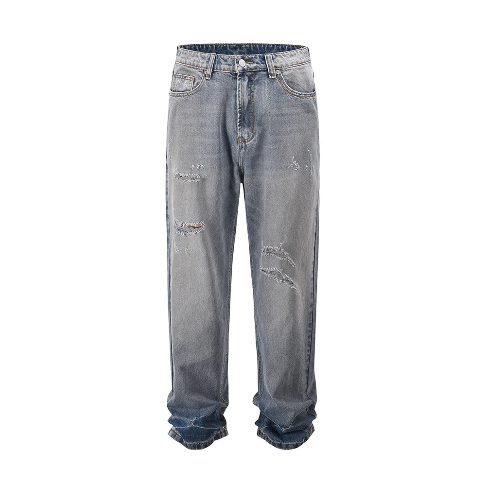 frayed hole washed pantalones hombre baggy jeans mens straight hip hop casual ropa y2k denim pants oversized cargo trousers combat utility trousers