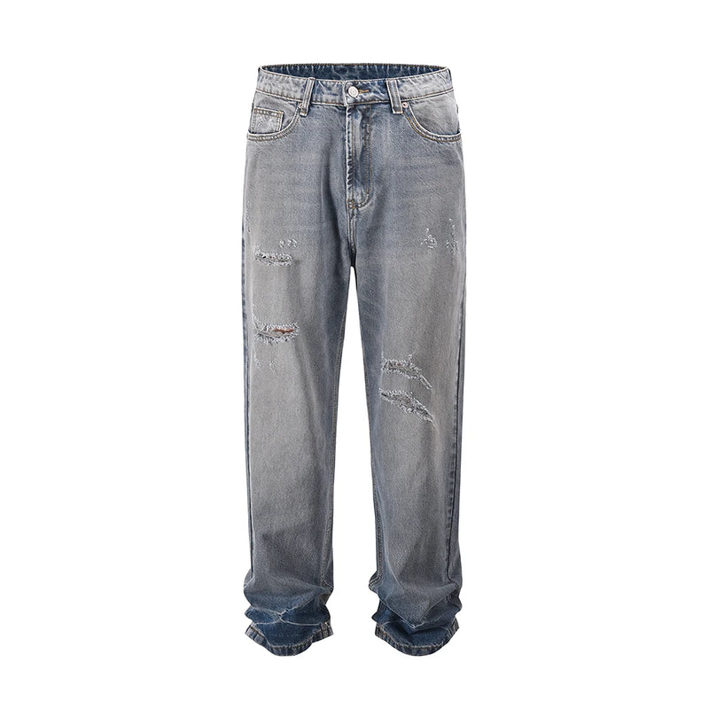 frayed hole washed pantalones hombre baggy jeans mens straight hip hop casual ropa y2k denim pants oversized cargo trousers combat utility trousers