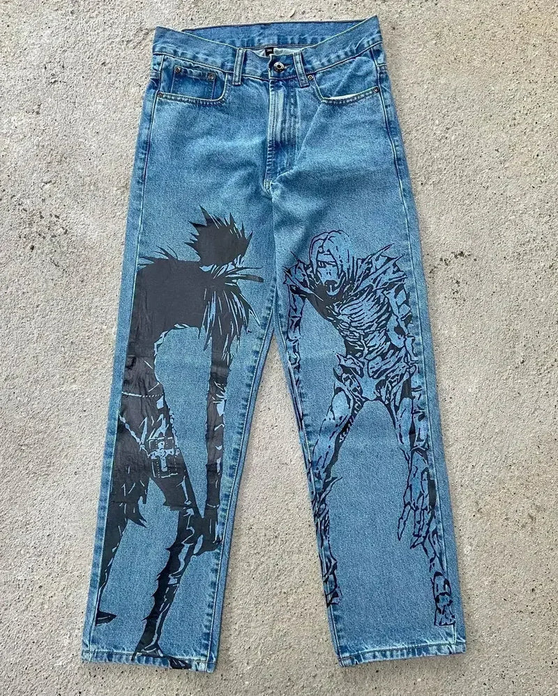 harajuku sunny sexy girl anime print baggy jeans new style wide leg trouser y2k popular streetwear men women high waist pants unique jeans style 5463
