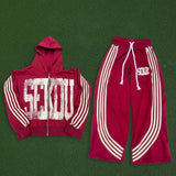 American Street Fashion Brand Letter Stripe Print Oversized Hoodie Wom