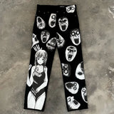 y2k harajuku trendy brand retro dark style oversized jeans men street hip hop fashion high waisted floor length pants women urban skinny jeans