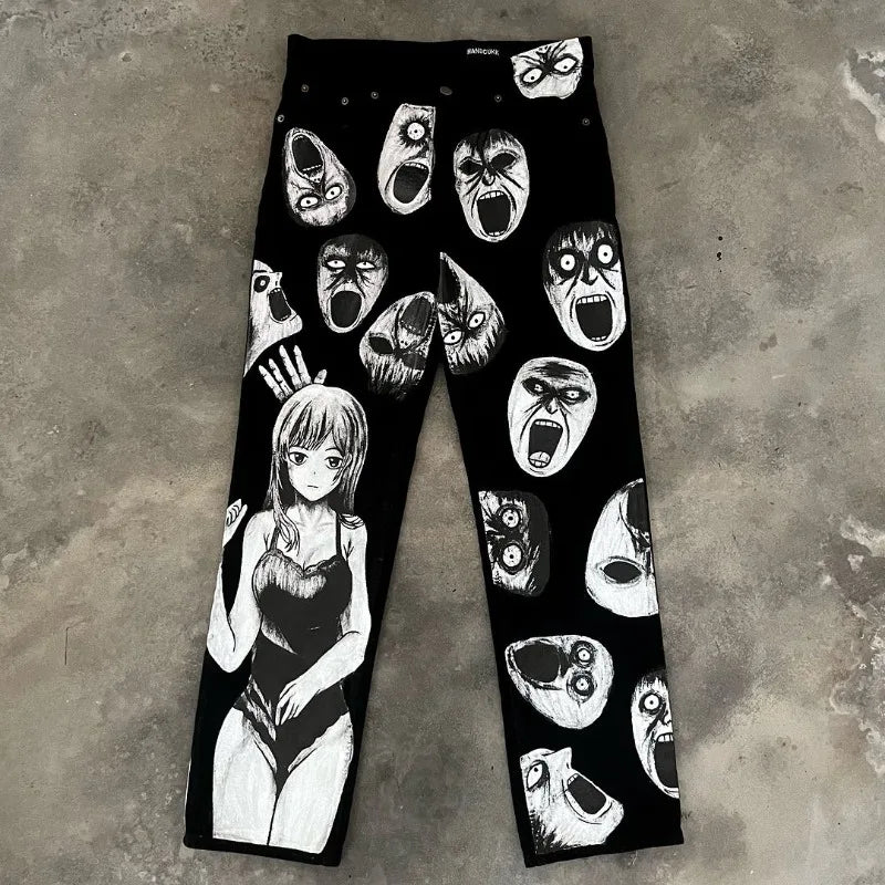 y2k harajuku trendy brand retro dark style oversized jeans men street hip hop fashion high waisted floor length pants women urban skinny jeans