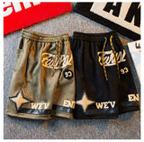 suede shorts men 2024 summer mens high street letter print loose five point pants straight simple fashion american basketball s drawstring street shorts