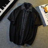 Mens Hollow Lace Elegant Short Sleeve Lazy Style Casual Breathable Personality Hollow Design Thin Shirt Unisex 2024 Summer New