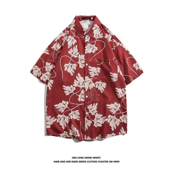 Korean summer vintage floral short-sleeved shirt for men chic Japanese style Hawaii