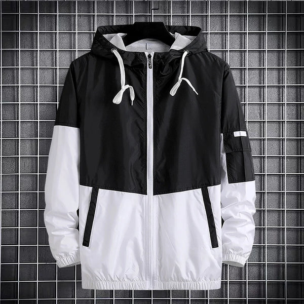 panel varsity outerwear, 2025 trend, for men, fall streetwear outfit, oversized style, layered fashion, modern aesthetic, graphic detail