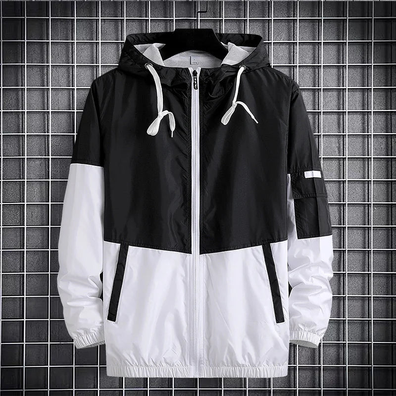 bold graphic coat, high-street look, for men, fall streetwear outfit, oversized style, layered fashion, modern aesthetic, graphic detail