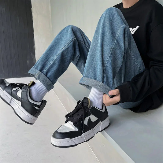2023 spring new luxury fashion loose straight jeans men retro fashion high street pants boutique clothing simple style urban skinny jeans