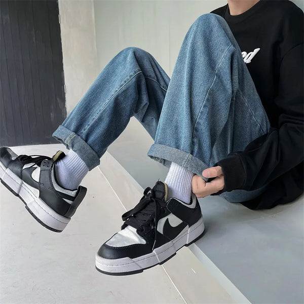 2023 spring new luxury fashion loose straight jeans men retro fashion high street pants boutique clothing simple style urban skinny jeans