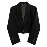 Black Short Blazer For Women Trendy 2024 Versatile Notch Collar Short