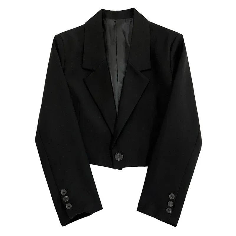 Black Short Blazer For Women Trendy 2024 Versatile Notch Collar Short