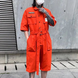 2023 autumn street short sleeve american jumpsuit mens jumpsuit suit motorcycle removable pants hip hop leg pants unique shorts style 4652