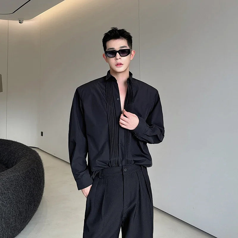 Men French Vintage Fashion Business Casual Long Sleeve Loose Dress Shirts Man Korean Streetwear Party Shirt Blouses