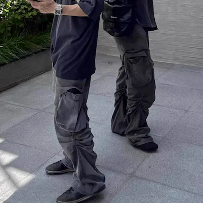 hi street black jeans side pockets patchwork cargo denim pants men streetwear hip hop baggy jeans trousers loose straight jeans combat utility trousers