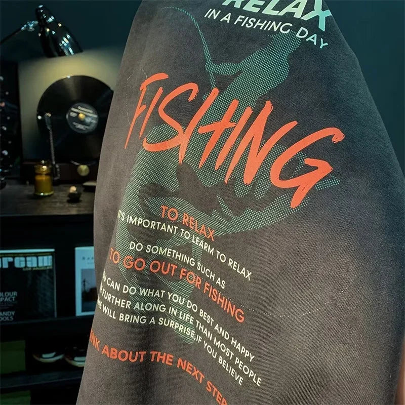 Autumn Funny Fishing Graphic Print Sweatshirts For Men High Street Let