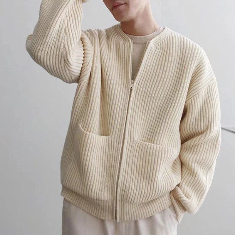 Korean Color Round Neck Knitted Cardigan Jacket For Men 2023 Autumn Winter Fashion Youth Trend Versatile Casual Breathable Top