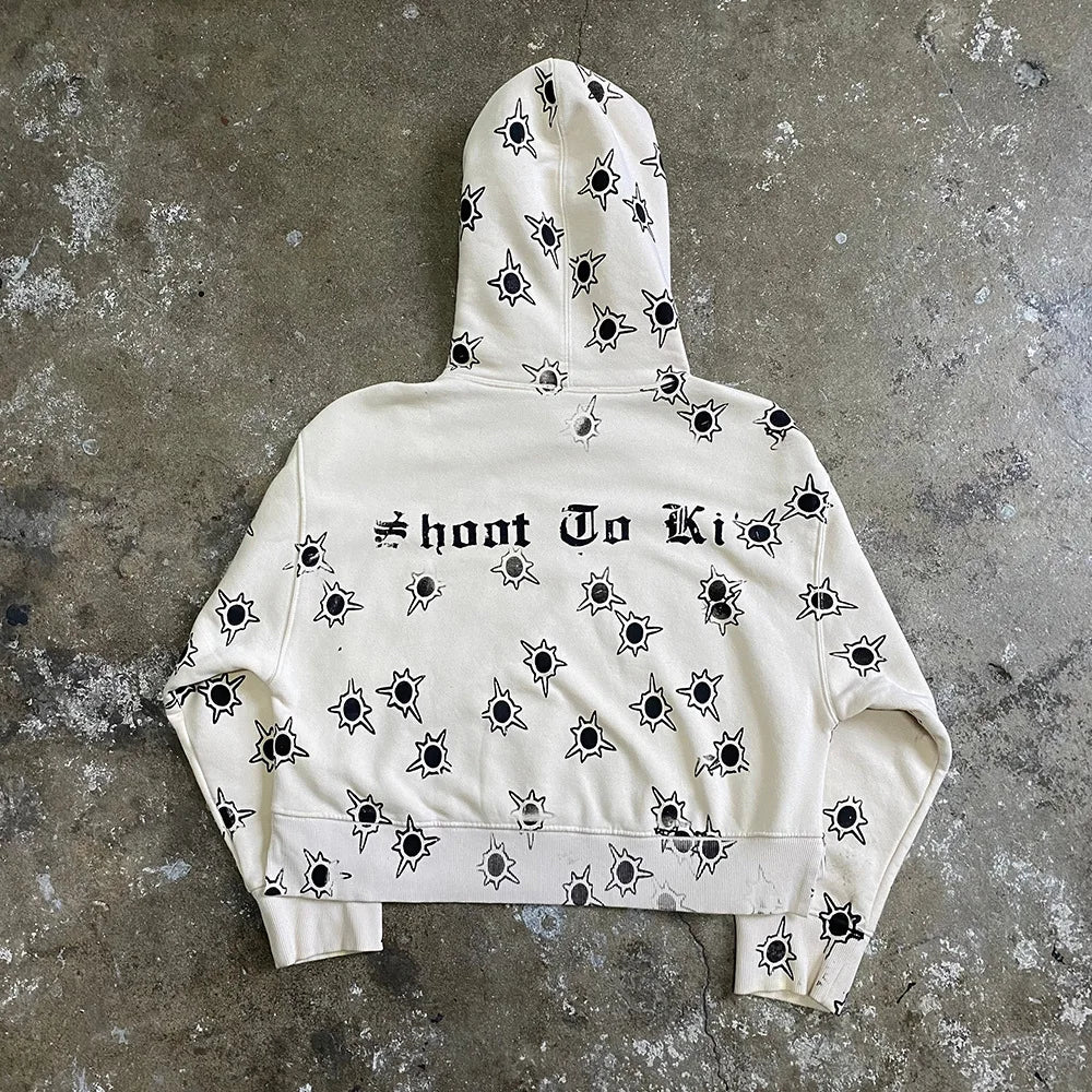 Y2k Long Sleeved Pullover Hoodie With Gothic Print Punk Style Hoodie Oversized Streetwear Winter Outfit School