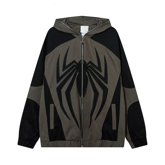 Spider Embroidery Hooded Jacket and Coat Men Fashion Hip Hop Full Zipper Hoodies Loose Outerwear Casual Streetwear Baggy Jack - variant style 1d3bcb for streetwear fashion