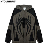 Spider Embroidery Hooded Jacket and Coat Men Fashion Hip Hop Full Zipper Hoodies Loose Outerwear Casual Streetwear Baggy Jack - variant style 1d3bcb for streetwear fashion