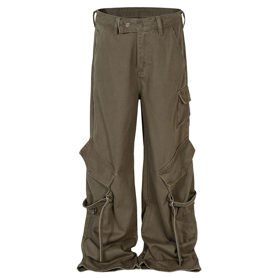 mens baggy jeans ribbon pockets loose cargo pants luxury designer man denim pants jeans trousers unique cargo style 5749