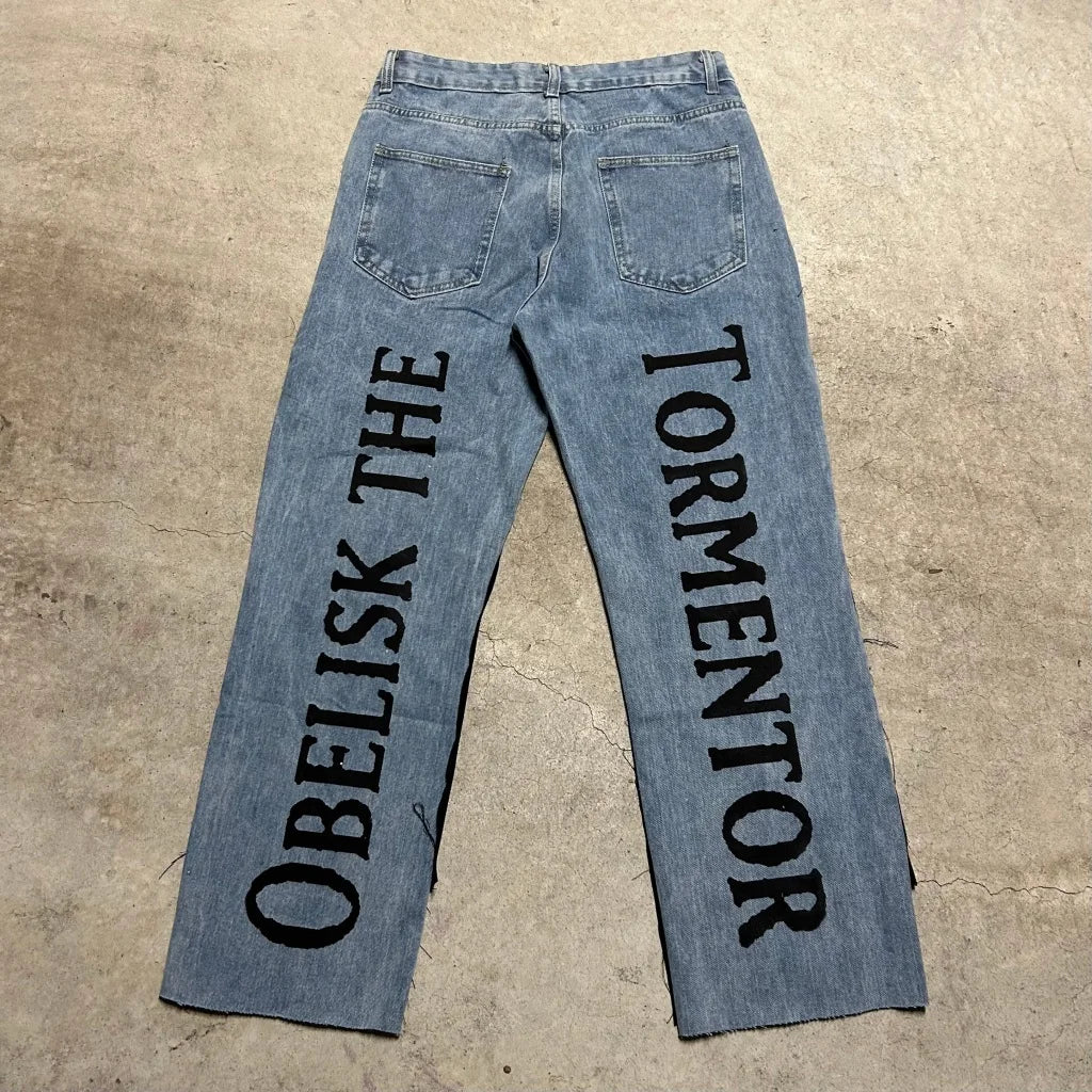 harajuku many ghost faces print y2k men s jeans popular anime baggy jeans wide leg pants streetwear trouser men clothing unique jeans style 5770