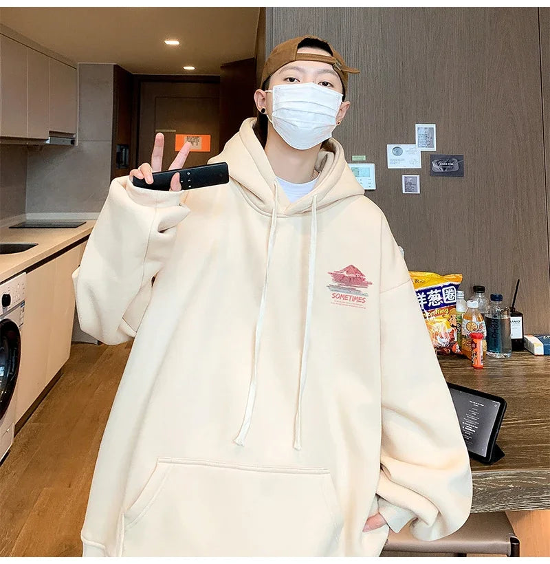 Mens Oversized Hoodie White With Hat 5Xl Plain Hoodies Oversize For Me