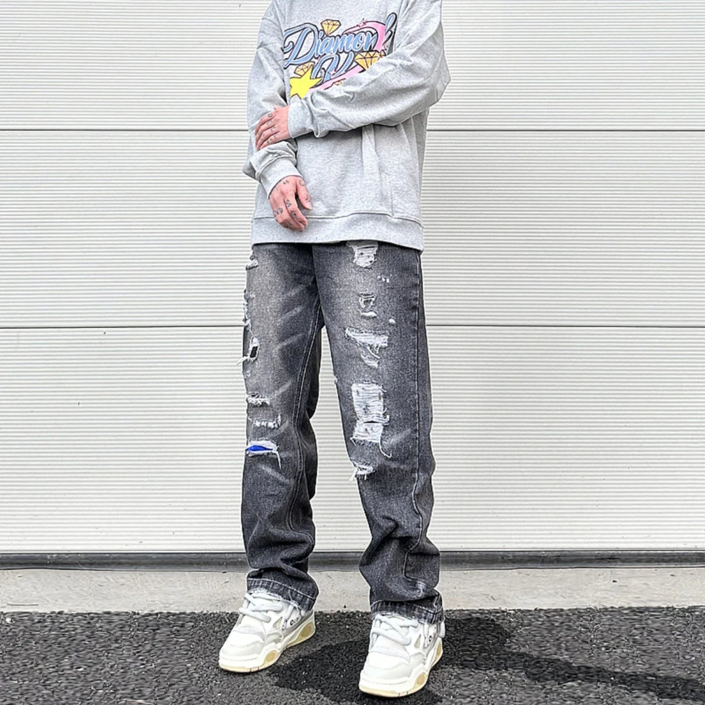 high street black washed straight jeans lowrise hip hop ripped jeans pants for men baggy vintage fashion wide denim pants women denim street jeans