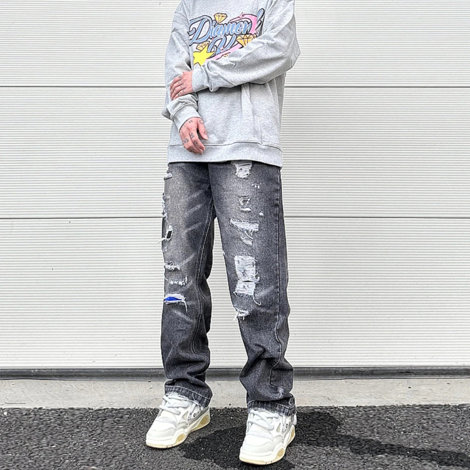 high street black washed straight jeans lowrise hip hop ripped jeans pants for men baggy vintage fashion wide denim pants women denim street jeans