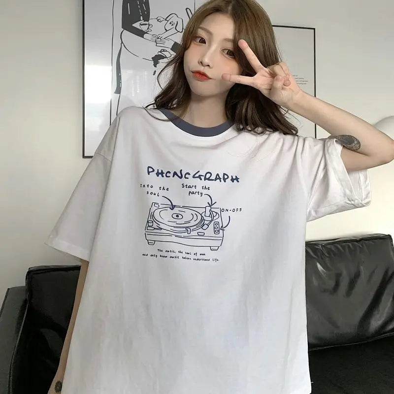Glitchcore Oversized shirt – Summer Japanese Girly Cotton Short Sleeved T Shirt For Women
