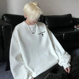 High-end Korean Round-neck Printed Sweatshirt for Men Autumn Trend Y2K High Street American Style Retro Heavyweight Jacket Top