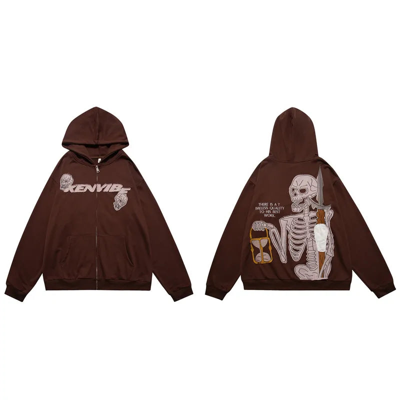 Glitchcore Fashion – Fashion Skull Embroidery Hoodies Pullover Hooded – Streetwear Fashion for Men & Women