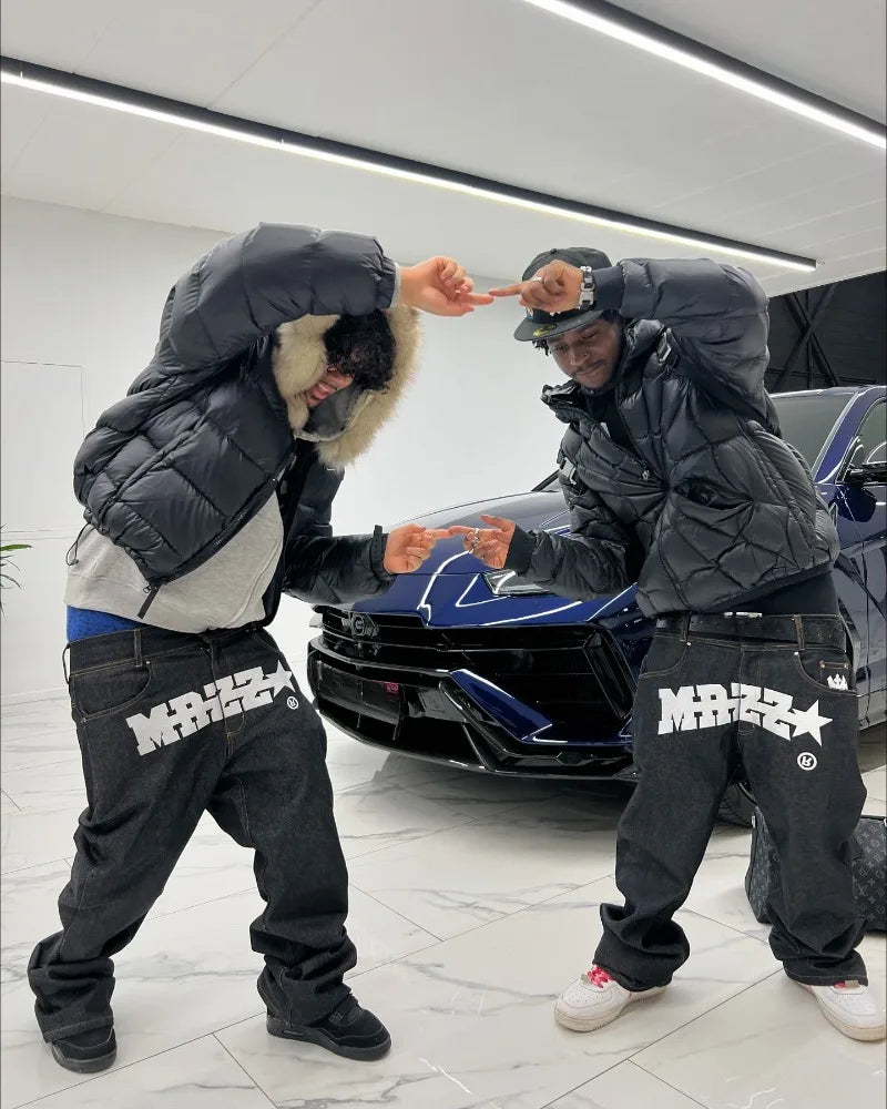casual hip hop y2k jeans print letters straight wide legs black baggy jeans men and women fashion punk denim pants streetwear unique jeans style 891