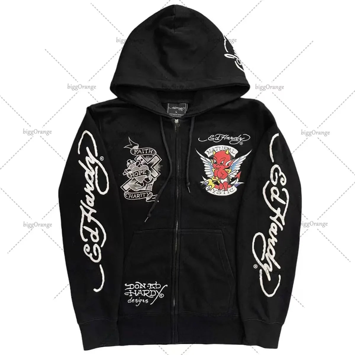 American Fashion Trend Pattern Print Zipper Hoodie Women Y2K New Stree