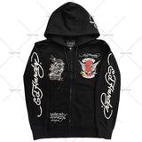 American Fashion Trend Pattern Print Zipper Hoodie Women Y2K New Stree