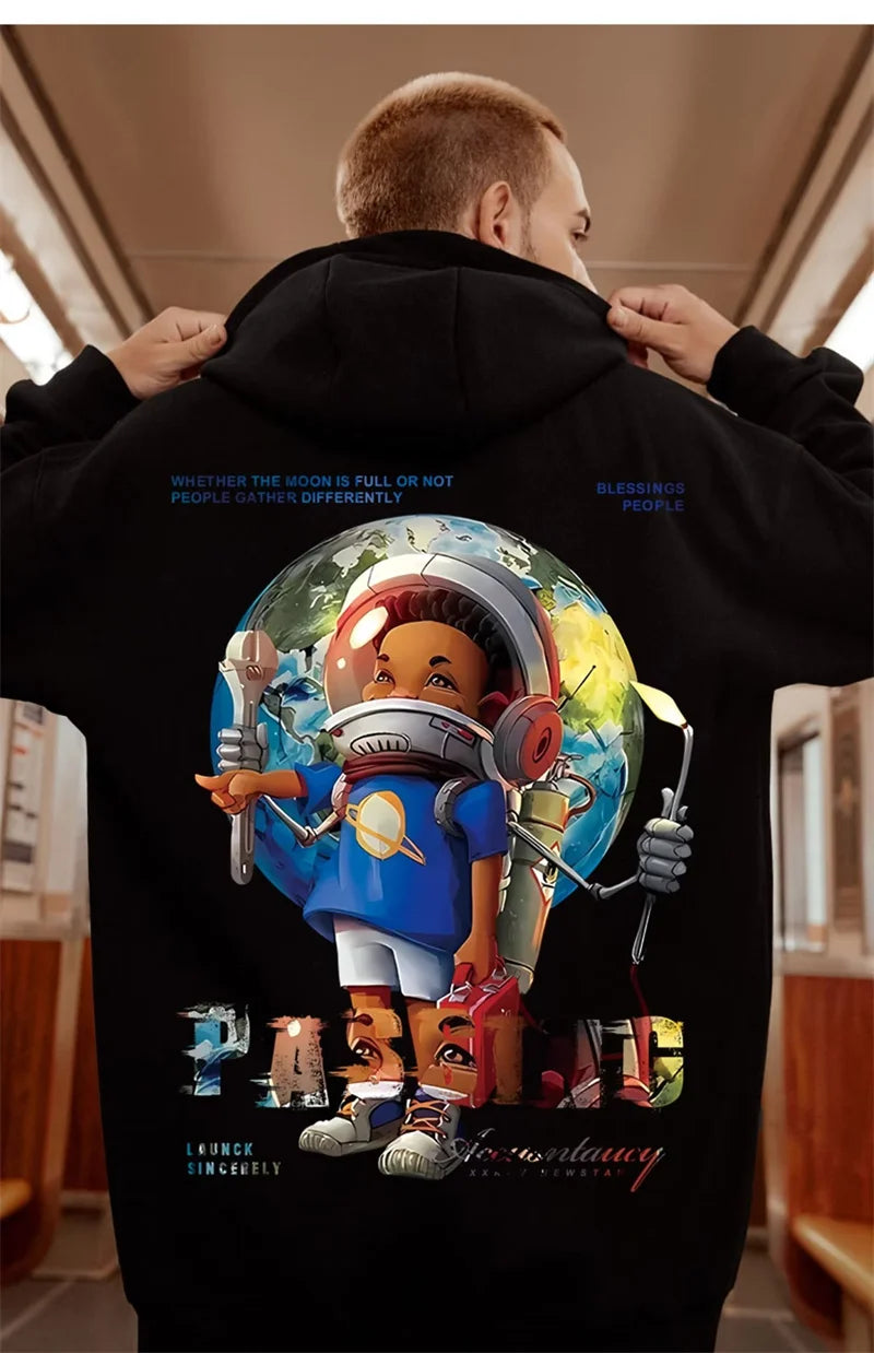 Autumn Anime Astronaut Boy Print Hoodie Sweatshirts Hombre Oversized