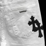 Summer Cotton Elastic Shorts Men's American Style Street Fashion Brand Embroidered White Denim Shorts For Men And Women