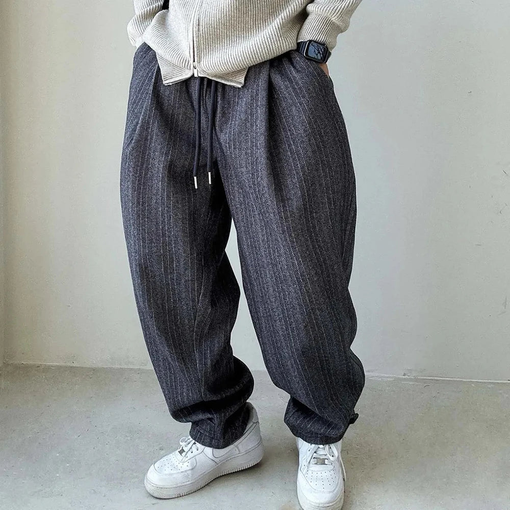 mens pants thick woolen casual pants autumn streetwear fashion personality versatile trend comfort wide leg pants mens clothing unique default style 182