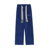 2024 spring and autumn mid waist straight jacquard velvet knitted trousers loose wide leg pants urban casual pants men and women unique default style 2052