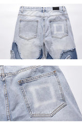 ripped irregular patchwork design denim jeans men casual zipper biker trousers jeans fashion streetwear hip hop pants joggers unique joggers style 3638