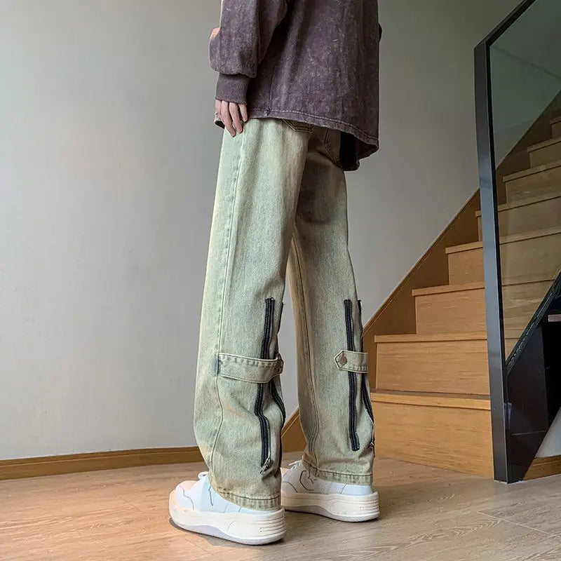 2023 summer new light luxury fashion pants comfortable casual jeans men straight trousers boutique clothing simple style vintage washed jeans