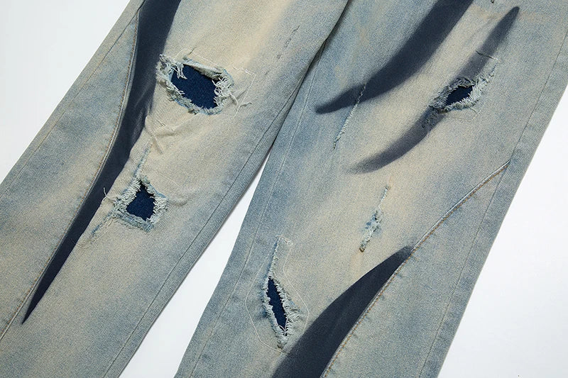 irregular graffiti prtinted denim jean pants casual distressed washed biker jeans hip hop streetwear y2k mens straight joggers unique joggers style 4872