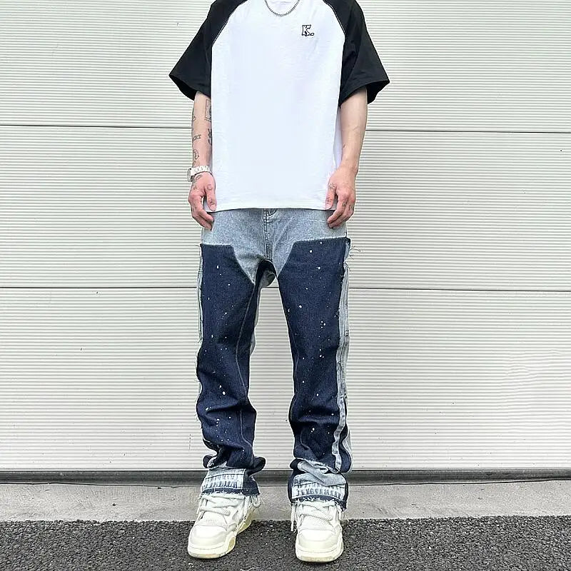 color washed denim mens jeans pants fashion graffiti patchwork loose biker red jeans streetwear hip hop casual straight pants unique jeans style 5187